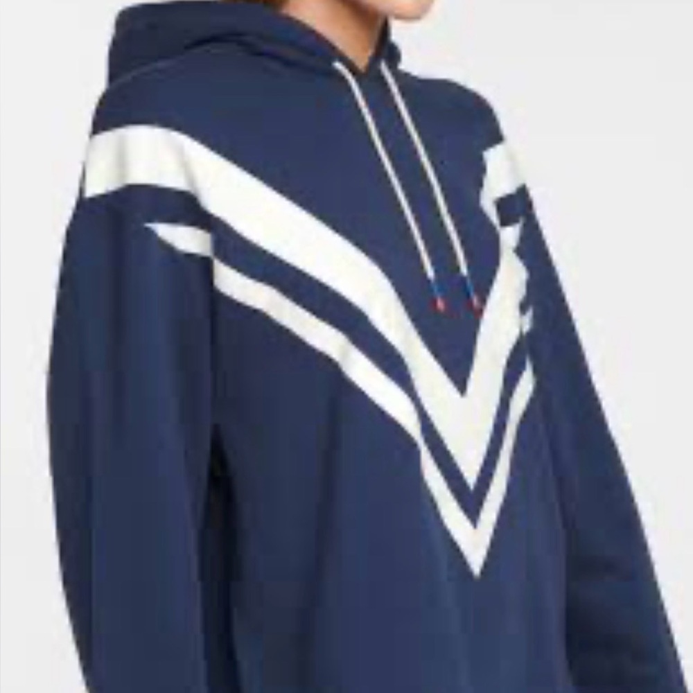 Tory Sport Navy Chevron Hooded Sweatshirt Pullover Size Large - Picture 2 of 7